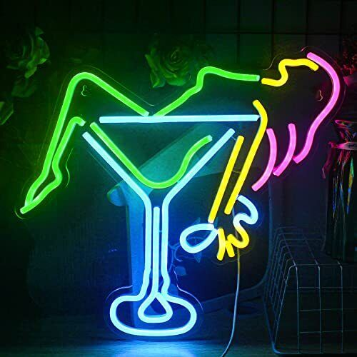 "Burlesque Nights Lady Woman Cocktail Glass" Neon Sign